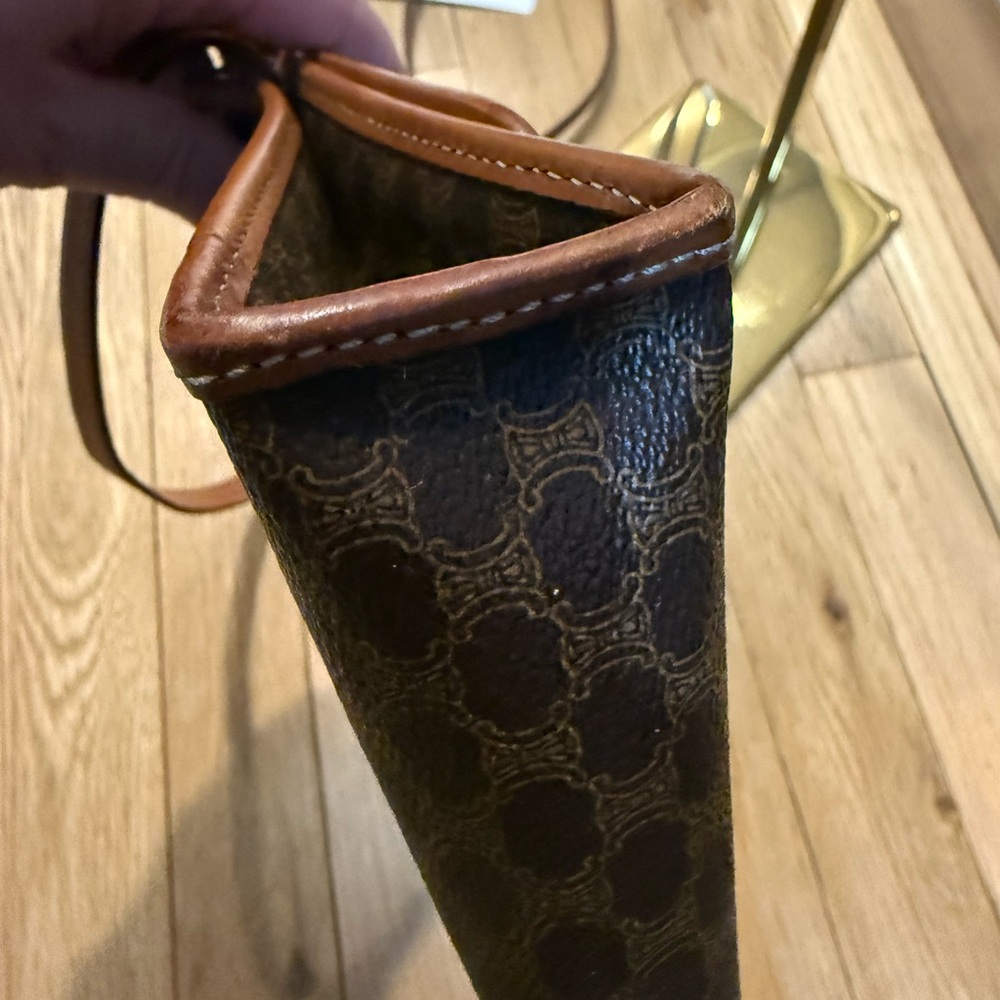 Celine Brown and Tan Leather Logo Bag - Picture 5 of 11